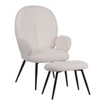 Πολυθρόνα με υποπόδιο Qarar pakoworld μπουκλέ ύφασμα σε λευκή απόχρωση με μαύρα μεταλλικά πόδια 67.5x67.5x106εκ - ΚΑΡΕΚΛΕΣ - ΠΟΛΥΘΡΟΝΕΣ ΕΣ. στο Milonadakis.gr