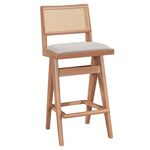 Σκαμπό bar Winslow pakoworld ξύλο rubberwood ανοικτό καρυδί-pvc rattan φυσικό-ύφασμα γκρι 44.5x46x98εκ - ΣΚΑΜΠΟ ΜΠΑΡ στο Milonadakis.gr