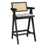 Σκαμπό bar Winslow pakoworld ξύλο rubberwood μαύρο-pvc rattan φυσικό-ύφασμα γκρι - ΣΚΑΜΠΟ ΜΠΑΡ στο Milonadakis.gr