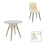 Τραπεζαρία Julita-Noor pakoworld σετ 5τεμ MDF λευκό-μπεζ ύφασμα Φ80x73εκ - ΤΡΑΠΕΖΑΡΙΕΣ στο Milonadakis.gr