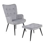 Πολυθρόνα με υποπόδιο Siella pakoworld γκρι βελούδο και μαύρο μέταλλο πόδι 59x67x94εκ - ΚΑΡΕΚΛΕΣ - ΠΟΛΥΘΡΟΝΕΣ ΕΣ. στο Milonadakis.gr