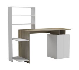 Γραφείο με βιβλιοθήκη και ντουλάπι Meza pakoworld σε sonoma-λευκή απόχρωση 146.3x55x128.8εκ - ΓΡΑΦΕΙΑ στο Milonadakis.gr