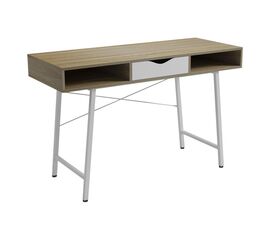 Γραφείο εργασίας Komo pakoworld σε sonoma-λευκή απόχρωση με λευκά μεταλλικά πόδια 120x48x76εκ - ΓΡΑΦΕΙΑ στο Milonadakis.gr