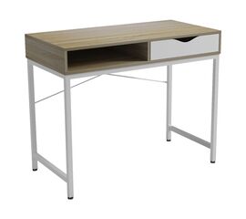 Γραφείο εργασίας Kama pakoworld σε sonoma-λευκή απόχρωση με λευκά μεταλλικά πόδια 95x48x76εκ - ΓΡΑΦΕΙΑ στο Milonadakis.gr