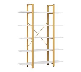 Βιβλιοθήκη Esthon pakoworld σε λευκή όψη μαρμάρου με χρυσό μέταλλο 120x28x180εκ - ΒΙΒΛΙΟΘΗΚΕΣ στο Milonadakis.gr