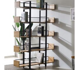 Βιβλιοθήκη Musha pakoworld μέταλλο μαύρο με oak απόχρωση 120x22x185εκ - ΒΙΒΛΙΟΘΗΚΕΣ στο Milonadakis.gr