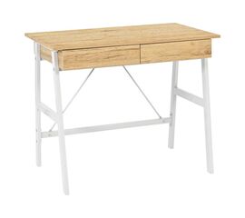 Γραφείο εργασίας Lione pakoworld με συρτάρια σε oak απόχρωση με πόδι λευκό μέταλλο 90x50x75εκ - ΓΡΑΦΕΙΑ στο Milonadakis.gr