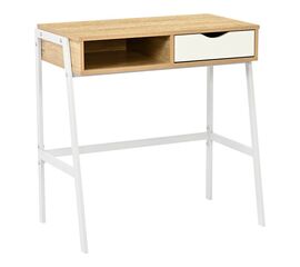 Γραφείο εργασίας Rezio pakoworld με ράφι και συρτάρι σε oak-λευκή απόχρωση με πόδι μαύρο μέταλλο 75x45x76εκ - ΓΡΑΦΕΙΑ στο Milonadakis.gr