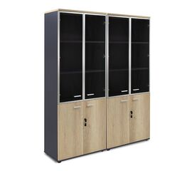 Nτουλάπα γραφείου τετράφυλλη με 2 γυάλινες πόρτες Lotus pakoworld χρώμα φυσικό-ανθρακί 160x40,5x200εκ - ΒΙΒΛΙΟΘΗΚΕΣ στο Milonadakis.gr