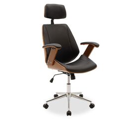 Καρέκλα γραφείου διευθυντή Fern pakoworld pu σε μαύρη απόχρωση και καρυδί ξύλο 64.5x62x117/123εκ - ΚΑΡΕΚΛΕΣ ΓΡΑΦΕΙΟΥ στο Milonadakis.gr