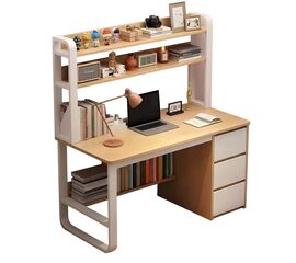 Γραφείο Soco pakoworld με ραφιέρα-MDF φυσικό-λευκό 120x50x147εκ - ΓΡΑΦΕΙΑ στο Milonadakis.gr