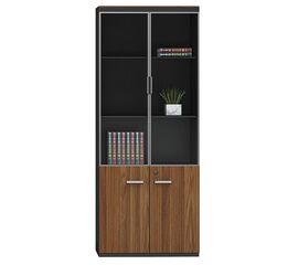 Ντουλάπα γραφείου επαγγελματική με γυάλινες πόρτες Oscar pakoworld καρυδί-ανθρακί 80x40x200εκ - ΒΙΒΛΙΟΘΗΚΕΣ στο Milonadakis.gr