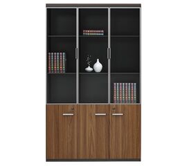 Ντουλάπα γραφείου επαγγελματική με γυάλινες πόρτες Oscar pakoworld καρυδί-ανθρακί 120x40x200εκ - ΒΙΒΛΙΟΘΗΚΕΣ στο Milonadakis.gr