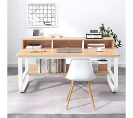 Γραφείο εργασίας Evrepy pakoworld mdf σε oak απόχρωση με λευκό μέταλλο 100x60x73εκ - ΓΡΑΦΕΙΑ στο Milonadakis.gr