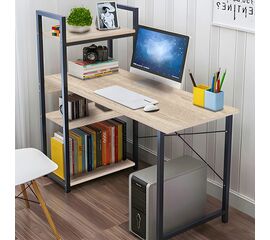 Γραφείο εργασίας Bencour pakoworld με βιβλιοθήκη mdf σε φυσική απόχρωση με μαύρο μέταλλο 90x40x73εκ - ΓΡΑΦΕΙΑ στο Milonadakis.gr