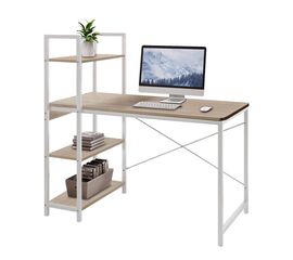 Γραφείο εργασίας Bencour pakoworld με βιβλιοθήκη mdf σε oak απόχρωση με λευκό μέταλλο 90x40x73εκ - ΓΡΑΦΕΙΑ στο Milonadakis.gr