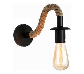 Φωτιστικό τοίχου-απλίκα Kaniwel pakoworld E27 μέταλλο και σχοινί σε μαύρη-φυσική απόχρωση 28x10x10εκ - ΑΠΛΙΚΕΣ ΤΟΙΧΟΥ στο Milonadakis.gr