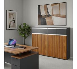 Ντουλάπια γραφείου επαγγελματικά Oscar pakoworld καρυδί-ανθρακί 160x40x120εκ - ΝΤΟΥΛΑΠΙΑ στο Milonadakis.gr