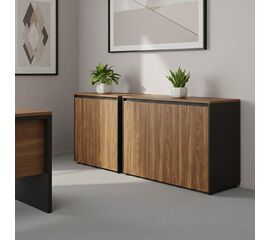 Ντουλάπια γραφείου χαμηλά επαγγελματικά Oscar pakoworld καρυδί-ανθρακί 200x40x80εκ - ΝΤΟΥΛΑΠΙΑ στο Milonadakis.gr