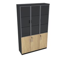 Ντουλάπα γραφείου με γυάλινες πόρτες Lotus pakoworld χρώμα φυσικό - ανθρακί 120x40x200εκ - ΒΙΒΛΙΟΘΗΚΕΣ στο Milonadakis.gr