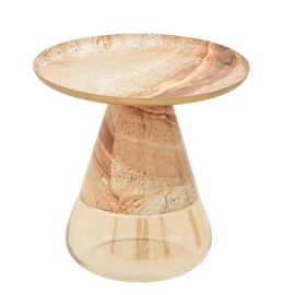 Βοηθητικό τραπεζάκι Boundar Inart μπεζ-χρυσό μέταλλο-γυαλί Φ50x49εκ - ΤΡΑΠΕΖΑΚΙΑ ΣΑΛΟΝΙΟΥ στο Milonadakis.gr