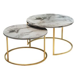 Τραπέζια σαλονιού Solme pakoworld σετ 2τεμ λευκό μάρμαρου μελαμίνης-χρυσό μέταλλο - ΤΡΑΠΕΖΑΚΙΑ ΣΑΛΟΝΙΟΥ στο Milonadakis.gr