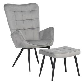 Πολυθρόνα με υποπόδιο Dorita pakoworld βελούδο ανοιχτό γκρι-μαύρο πόδι 68.5x76x103εκ - ΚΑΡΕΚΛΕΣ - ΠΟΛΥΘΡΟΝΕΣ ΕΣ. στο Milonadakis.gr