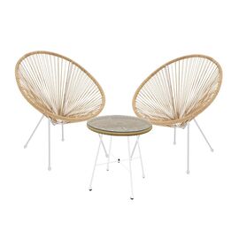 Tραπεζαρία Acapulco ΙΙ pakoworld σετ 3τεμ λευκό μέταλλο-φυσικό rattan-γυαλί Φ50x50εκ - ΣΕΤ ΤΡΑΠΕΖΑΡΙΕΣ στο Milonadakis.gr