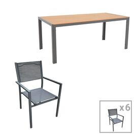Tραπεζαρία Nares-Moly pakoworld σετ 7τεμ ανθρακί αλουμίνιο και φυσικό plywood 180x90x72.5εκ - ΣΕΤ ΤΡΑΠΕΖΑΡΙΕΣ στο Milonadakis.gr