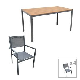 Tραπεζαρία Nares-Moly pakoworld σετ 5τεμ ανθρακί αλουμίνιο και φυσικό plywood 140x80x72.5εκ - ΣΕΤ ΤΡΑΠΕΖΑΡΙΕΣ στο Milonadakis.gr