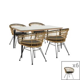 Τραπεζαρία Naoki C pakoworld σετ 7 τμχ rattan φυσικό-μαύρο μέταλλο-γυαλί 160x90x78εκ - ΣΕΤ ΤΡΑΠΕΖΑΡΙΕΣ στο Milonadakis.gr