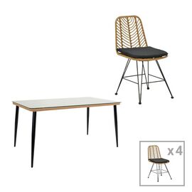 Τραπεζαρία Naoki E pakoworld σετ 5 τμχ rattan φυσικό-μαύρο μέταλλο-γυαλί 160x90x78εκ - ΣΕΤ ΤΡΑΠΕΖΑΡΙΕΣ στο Milonadakis.gr