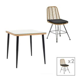 Τραπεζαρία Naoki F pakoworld σετ 3 τμχ rattan φυσικό-μαύρο μέταλλο-γυαλί 80x80x78εκ - ΣΕΤ ΤΡΑΠΕΖΑΡΙΕΣ στο Milonadakis.gr