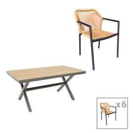 Τραπεζαρία Thorio-Lush σετ 7τεμ pakoworld ανθρακί αλουμίνιο και plywood σε φυσική απόχρωση 160x90x75εκ - ΣΕΤ ΤΡΑΠΕΖΑΡΙΕΣ στο Milonadakis.gr