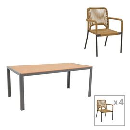 Τραπεζαρία Nares-Norture σετ 5τεμ pakoworld ανθρακί αλουμίνιο και plywood σε φυσική απόχρωση 180x90x72.5εκ - ΣΕΤ ΤΡΑΠΕΖΑΡΙΕΣ στο Milonadakis.gr