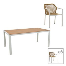 Τραπεζαρία Nares-Lush B σετ 7τεμ pakoworld λευκό αλουμίνιο και plywood σε φυσική απόχρωση 180x90x72.5εκ - ΣΕΤ ΤΡΑΠΕΖΑΡΙΕΣ στο Milonadakis.gr