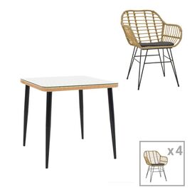 Τραπεζαρία Naoki V σετ 5τεμ pakoworld rattan pe σε φυσική απόχρωση και μαύρο μέταλλο 80x80x78εκ - ΣΕΤ ΤΡΑΠΕΖΑΡΙΕΣ στο Milonadakis.gr