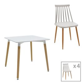 Τραπεζαρία Aurora-Natali pakoworld σετ 5τεμ pp-mdf σε λευκό-γκρι-φυσική απόχρωση 80x80x76εκ - ΤΡΑΠΕΖΑΡΙΕΣ στο Milonadakis.gr