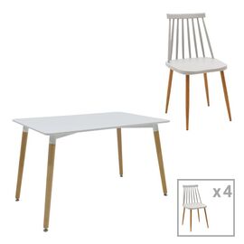 Τραπεζαρία Aurora-Natali pakoworld σετ 5τεμ pp-mdf σε λευκό-γκρι-φυσική απόχρωση 120x80x76εκ - ΤΡΑΠΕΖΑΡΙΕΣ στο Milonadakis.gr