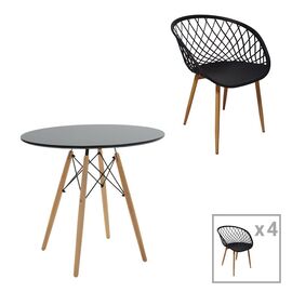 Τραπεζαρία Ezra-Julita pakoworld σετ 5τεμ pp-mdf σε μαύρη-φυσική απόχρωση Φ80x73εκ - ΤΡΑΠΕΖΑΡΙΕΣ στο Milonadakis.gr