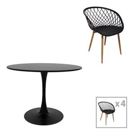 Τραπεζαρία Ezra-Balou pakoworld σετ 5τεμ pp-mdf σε μαύρη-φυσικό απόχρωση Φ100x75εκ - ΤΡΑΠΕΖΑΡΙΕΣ στο Milonadakis.gr