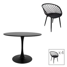 Τραπεζαρία Ezra-Balou pakoworld σετ 5τεμ pp-mdf σε μαύρη απόχρωση Φ100x75εκ - ΤΡΑΠΕΖΑΡΙΕΣ στο Milonadakis.gr