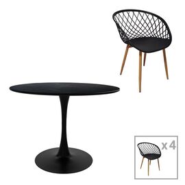 Τραπεζαρία Ezra-Balou I pakoworld σετ 5τεμ pp-mdf σε μαύρη-φυσικό απόχρωση Φ120x75εκ - ΤΡΑΠΕΖΑΡΙΕΣ στο Milonadakis.gr