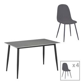 Τραπεζαρία Gustas-Bella B pakoworld σετ 5τμχ γκρι μαρμάρου sintered stone-μαύρο μέταλλο 120x60x75εκ - ΤΡΑΠΕΖΑΡΙΕΣ στο Milonadakis.gr