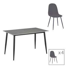 Τραπεζαρία Gustas-Bella E pakoworld σετ 5τμχ γκρι μαρμάρου sintered stone-μαύρο μέταλλο 140x80x75εκ - ΤΡΑΠΕΖΑΡΙΕΣ στο Milonadakis.gr
