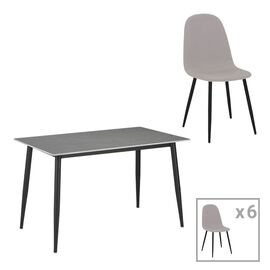 Τραπεζαρία Bella-Gustas pakoworld σετ 7τμχ γκρι μαρμάρου sintered stone-μαύρο μέταλλο 160x80x75εκ - ΤΡΑΠΕΖΑΡΙΕΣ στο Milonadakis.gr