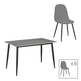 Τραπεζαρία Bella-Gustas pakoworld σετ 7τμχ γκρι βελούδο-γκρι μαρμάρου sintered stone-μαύρο μέταλλο 160x80x75εκ - ΤΡΑΠΕΖΑΡΙΕΣ στο Milonadakis.gr