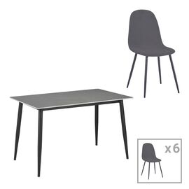 Τραπεζαρία Bella-Gustas pakoworld σετ 7τμχ ανθρακί βελούδο-γκρι μαρμάρου sintered stone-μαύρο μέταλλο 160x80x75εκ - ΤΡΑΠΕΖΑΡΙΕΣ στο Milonadakis.gr