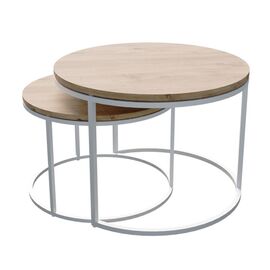 Τραπέζια σαλονιού Solme pakoworld σετ 2τεμ λευκό μέταλλο και μελαμίνη σε φυσική απόχρωση 60x75x45εκ - ΤΡΑΠΕΖΑΚΙΑ ΣΑΛΟΝΙΟΥ στο Milonadakis.gr