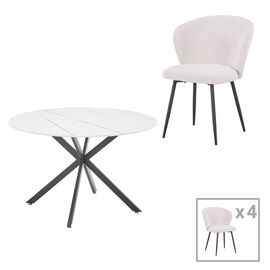 Τραπεζαρία Karg-Stoyen pakoworld 5τεμ λευκό ύφασμα - λευκό-μπεζ  μαρμάρου Φ120x75εκ - ΤΡΑΠΕΖΑΡΙΕΣ στο Milonadakis.gr